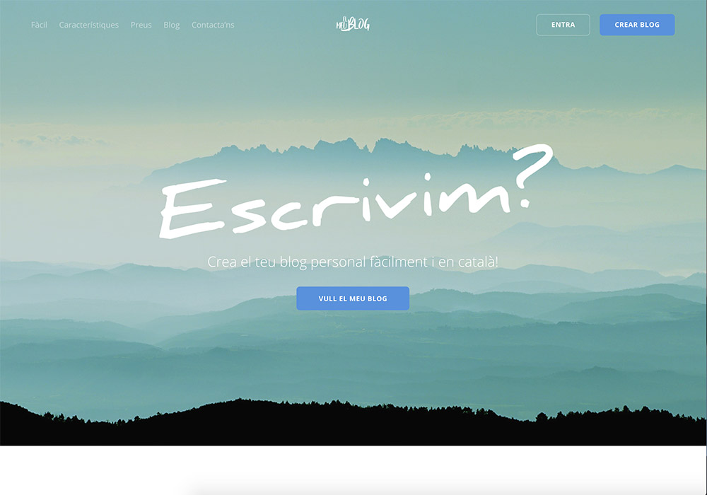 Screenshot of elmeu.blog with mountain background
